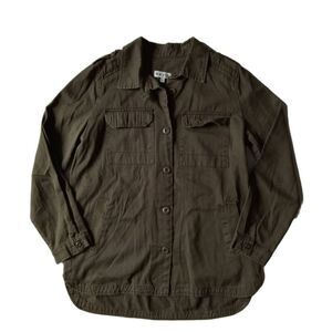 Navie Army Green Pocketed 100% Cotton Button Front Utility Jacket Women's Medium